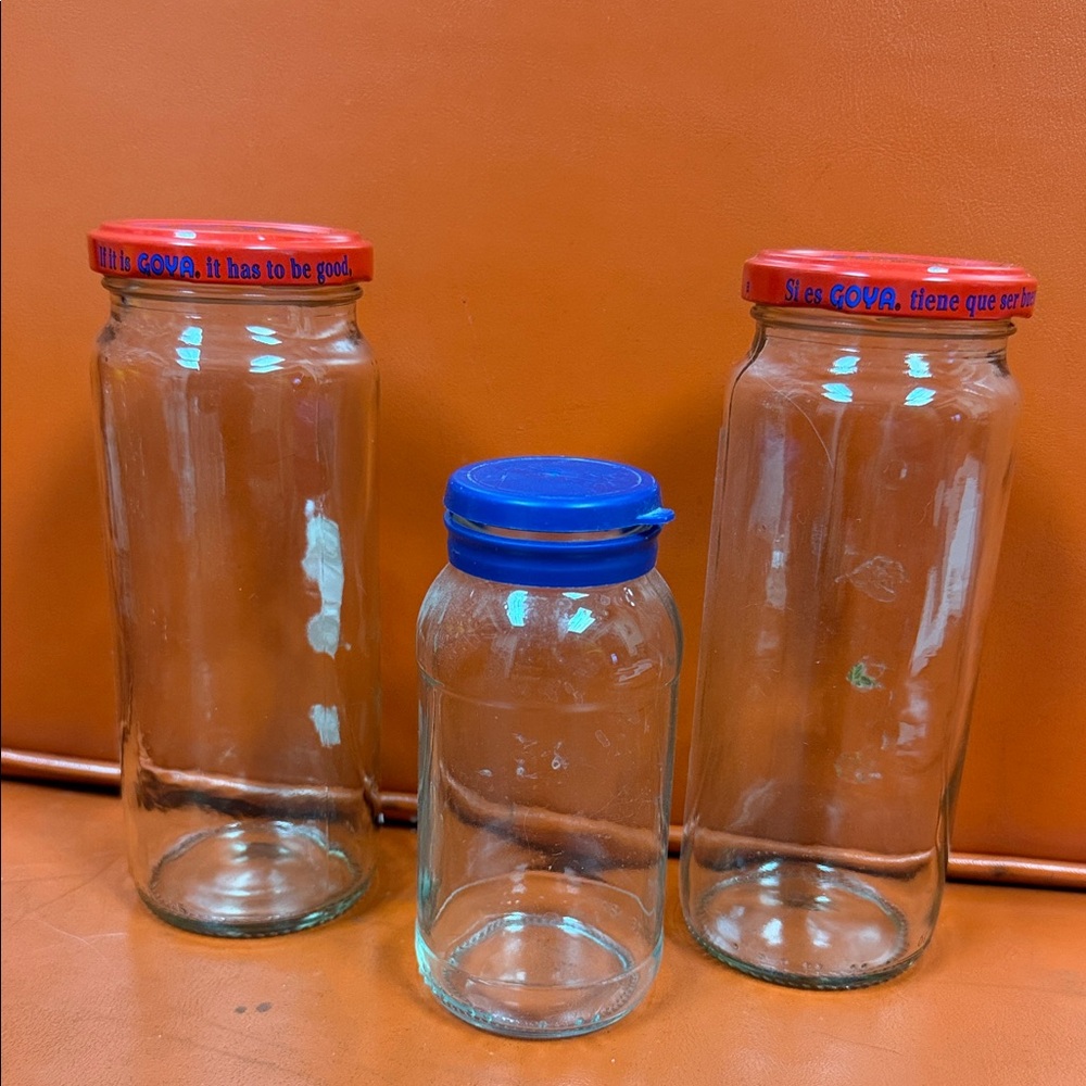 Glass Storage Jars with Red and Blue Lids